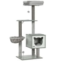 pawhut arbol rascador para gatos con plataforma torre escalador para gatos con hamaca caseta cama postes 48x40x126 cm gris