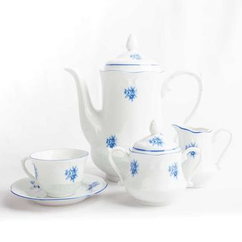 Juego Café O Té De Porcelana Blanca (27 Piezas) Lubeck Blue12 Tazas,12 Platos, Azucarero, Cremera Y Cafetera