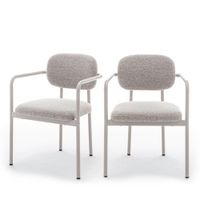 lote de 2 sillones de comedor con patas beige en tela rizada  - beige