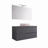 kibath mueble de bano con lavabo espejo y aplique led victoria 80x45 cm sobre encimera acabado grafito mate 2 cajones suspendido
