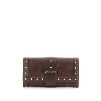 cartera efecto piel con ribete y remaches dark brown taglia unica