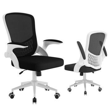 Silla De Oficina Ergonómica Con Reposabrazos Abatibles, Soporte Lumbar Y Función Giratoria,blanco, Rattantree