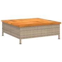 mesa de jardin  mesa de exterior ratan y madera de acacia beige 70x70x25 cm