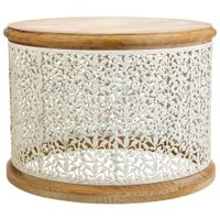 mesa de centro de madera y metal blanca 635x635x465