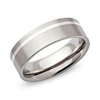 anillo moderno de acero inoxidable con incrustacion plana de plata 7mm