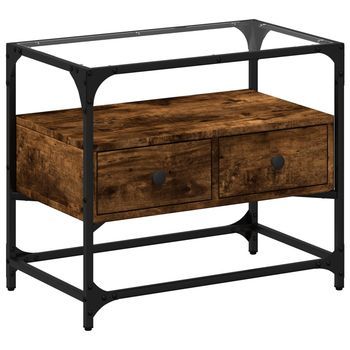 Mueble Tv Cristal Y Madera Ingeniería Roble Ahumado 60x35x51 Cm Vidaxl