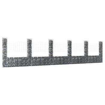 Cesta De Gaviones | Gavión Para Piedras | Gavión Decorativo Forma De U 6 Postes De Hierro 620x20x150 Cm Cfw135416