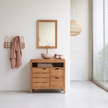 Mueble para lavabo de teca maciza de 80 cm