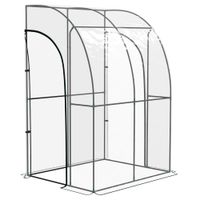 outsunny invernadero de jardin adosado invernadero adosado 2 puertas con cremallera enrollables acero pvc transparente   aosom espana