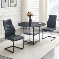 conjunto de mesa y 2 sillas - mueble de comedor - mdf y metal - negro 107x107x75cm