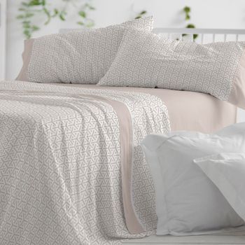 Juego De Sábanas 100% Algodón Extrasuave Diseño Étnico Mostaza 180 X 190/200 Cm - Beige - Burrito Blanco