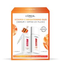 duo facial de serum con vitamina c pura revitalift y crema fluida invisible con fps 50 de loreal paris