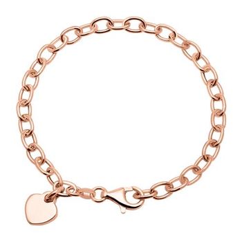 Pulsera corazón grabable de plata 925 bañada en oro rosa
