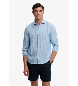 Superdry para hombre. M4011103A Camisa Riviera Lino azul (M), Casual, Manga larga