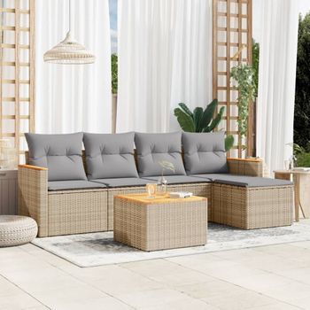 Conjunto De Sofás Jardín Con Cojines Beige Mezcla 6 Uds | Mueble Jardin Mesa Y Sillas Ratán Pe Cfw803022