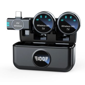 Micrófono inalámbrico S5 Micrófono lavalier magnético con estuche de carga Micrófono con cancelación de ruido DSP de 2.4