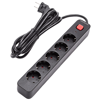 Aigostar Regleta Enchufes, Alargador Enchufe de 5 Enchufes con Interruptor, Cable de 3 Metros, Negro