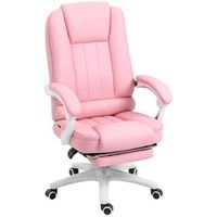 silla de oficina rosa reclinable con reposapies retractil y altura ajustable cuero sintetico