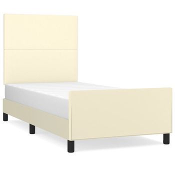 Cama Individual | Cama Para Adulto | Estructura De Cama Sin Colchón Cuero Sintético Crema 100x200 Cm
