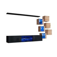 conjunto de muebles de salon switch xxi r led r negro y roble r diseno suspendido