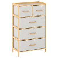costway comoda de 5 cajones para dormitorio torre de almacenamiento de bambu con 5 cajones plegables de tela y estante superior unidad natural