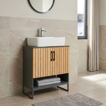 Mueble Bajo Lavabo Svanes Con 2 Compartimentos Cerrados 70x60x30cm Gris Oscuro/natural [en.casa]