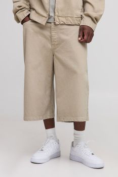 Tall Washed Relaxed Fit Longline Jorts, Gris