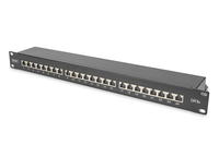 digitus cat 6a class ea patch panel shielded 1u 24-port rj45 incldust cover 8p8c black ral 9005 483 mm 19  4826x44x109 mm