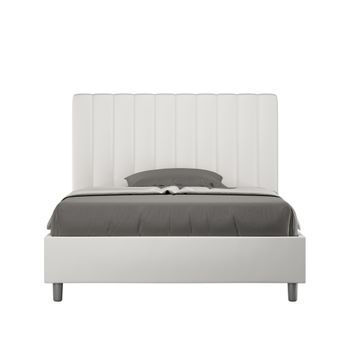 Cama Doble Con Almacenaje Acolchada 140x210 Cuero Sintético Blanco Agueda