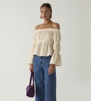 laagam para mujer m2326 blusa addison fruncida beige m casual poliester manga larga