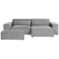 moderno sofa esquinero modular 2 plazas con otomana tapizado de tela gris izquierdo hellnar