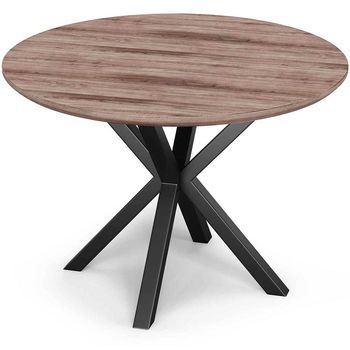 Mesa De Comedor Redonda- Industrial - Madera Y Metal - Bayron Madera Natural