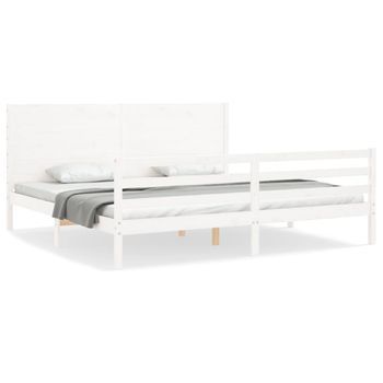 Cama Matrimonial | Cama Para Adultos | Estructura De Cama Con Cabecero Madera Maciza Blanco 200x200 Cm