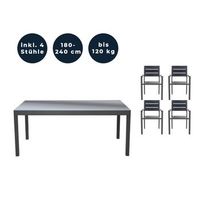 grupo de asientos de jardin extensible sol madera - 180240 x 90 cm 4 sillas