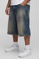 plus relaxed longline tinted nibbled pocket denim jorts gris