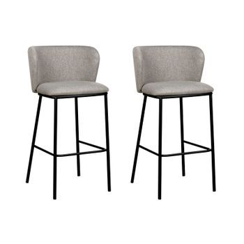 Conjunto De 2 Sillas De Bar Modernas Taburetes Asiento Tapizado Poliéster Sin Reposabrazos Respaldo Curvo Patas Negras Gris Mina