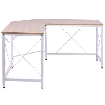 Escritorio Esquinero 150x150x76 Cm En Forma De L, Soporta 70 Kg, Pies Ajustables, Madera Mdf Y Acero, Color Natural