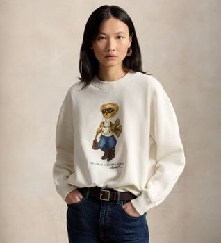 Polo Ralph Lauren para mujer. 211B23856001 Sudadera de felpa con Polo Bear blanco crema (XS), Casual, Algodón