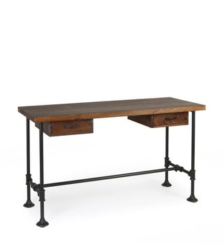 Escritorio de madera marrón y hierro negro anch. 135 cm