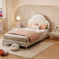 cama tapizada 90 x 200 cm con cabecero - leds - terciopelo - forma nube - beige