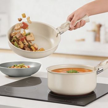 Set básico de cocina para 6 personas, 40 piezas, gris/blanco
