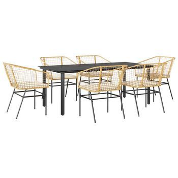 Juego De Comedor De Jardín 7 Pzas Con Cojines Ratán Pe Marrón Vidaxl