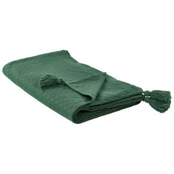 Colcha Con Borlas Para Cama Algodón 150 X 200 Cm Verde Lindula