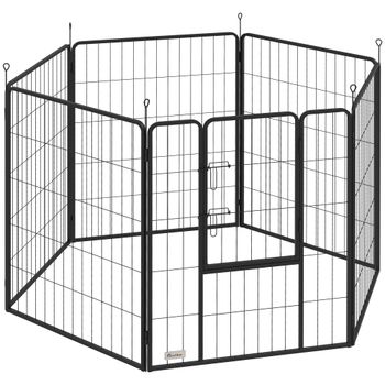 PawHut Parque para Perros de 6 Paneles de 100 cm de Altura con Puerta para Interior y Exterior 160x80x100 cm Negro   Aosom España