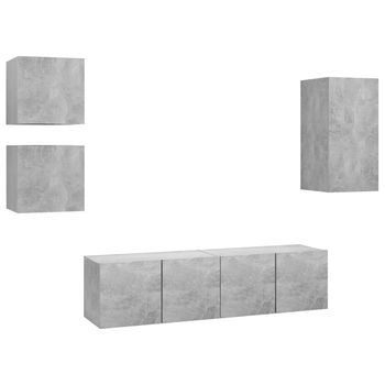 Set De Muebles De Salón 5 Piezas Madera Ingeniería Gris Hormigón