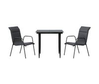 juego de comedor para jardin 3 piezas acero y textilene negro
