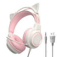 kinsi sy-g35 auriculares gaming rgb con orejas rosa