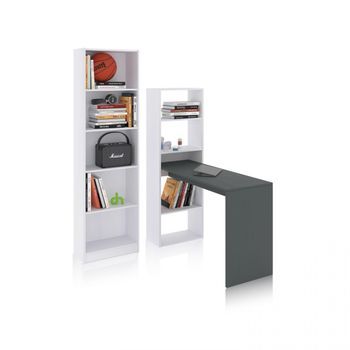 Pack De Escritorio Y Estantería De 5 Baldas Cosmic Plus Blanco Artik (blanco Mate) - Gris Grafito 120 X 71 X 53 Cm