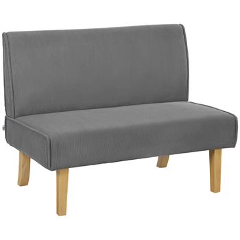 HOMCOM Sofá de 2 plazas con tejido de cordón acolchado grueso y patas de madera sólida para sala de estar dormitorio oficina Gris   Aosom España