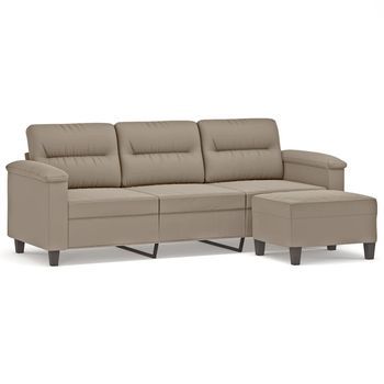 Sofá De 3 Plazas Y Taburete Tela Microfibra Gris Taupe 180 Cm Vidaxl